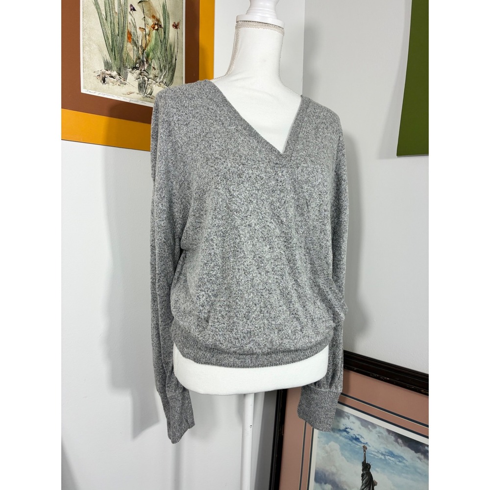 Anthropologie Sweater Womens XL Grey Excellent Faux Wrap Surplice Marl Knit